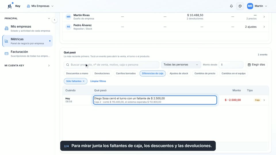 Paso 2: Mirá lo que pide atención, en la pantalla de Key