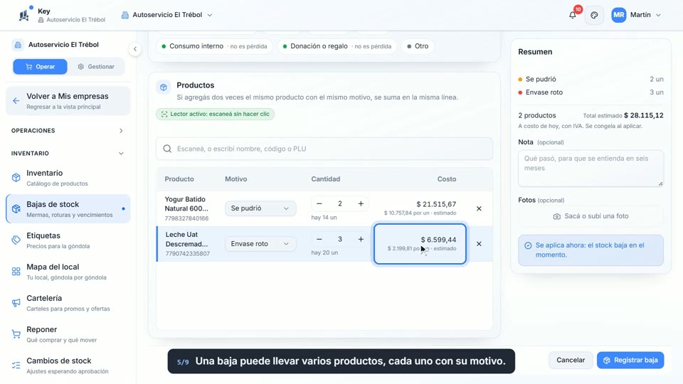 Paso 5: Otro producto, otro motivo, en la pantalla de Key