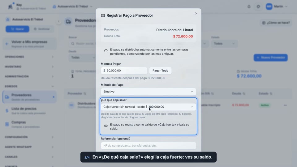 Paso 2: Elegí la caja fuerte, en la pantalla de Key