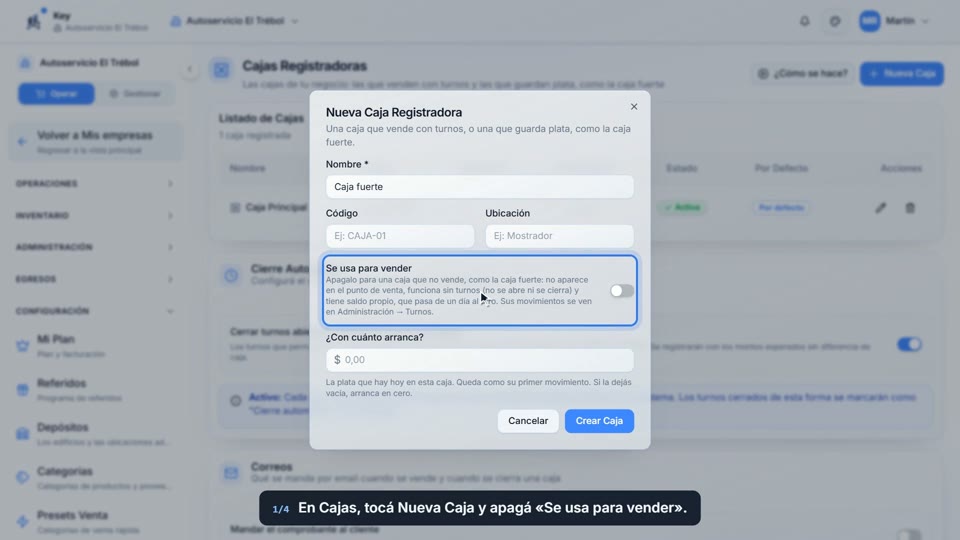 Paso 1: Creá la caja fuerte, en la pantalla de Key