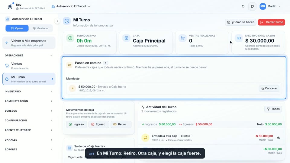 Paso 3: Mandale plata desde el turno, en la pantalla de Key
