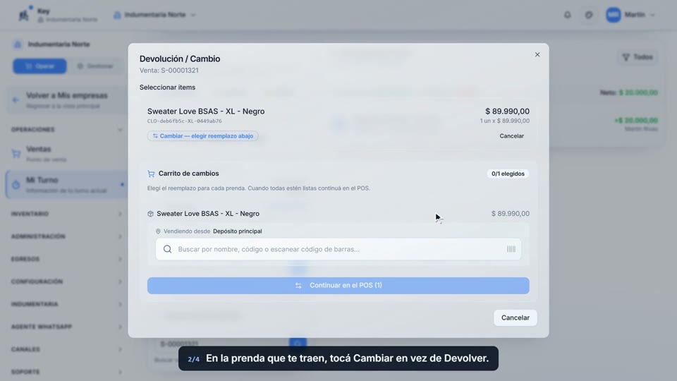 Paso 2: Tocá Cambiar, en la pantalla de Key