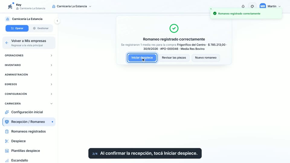 Paso 2: Iniciá el despiece, en la pantalla de Key