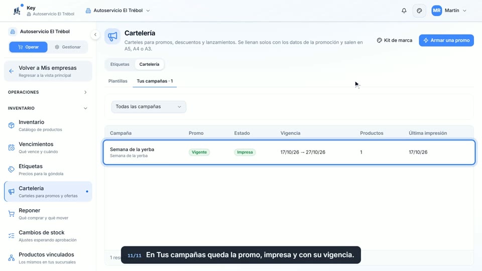 Paso 11: Tus campañas, en la pantalla de Key