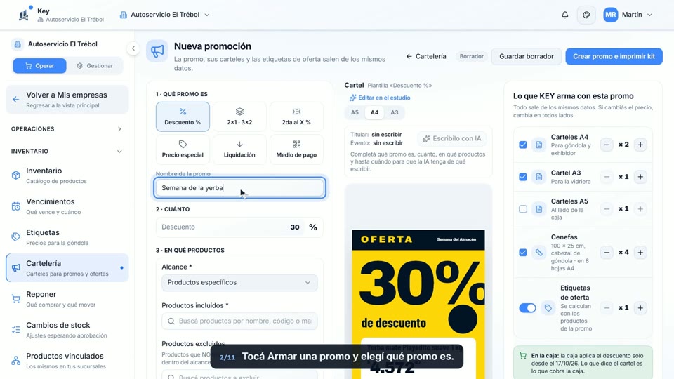 Paso 2: Armá una promo, en la pantalla de Key
