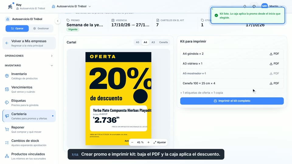Paso 7: Creá la promo e imprimí, en la pantalla de Key