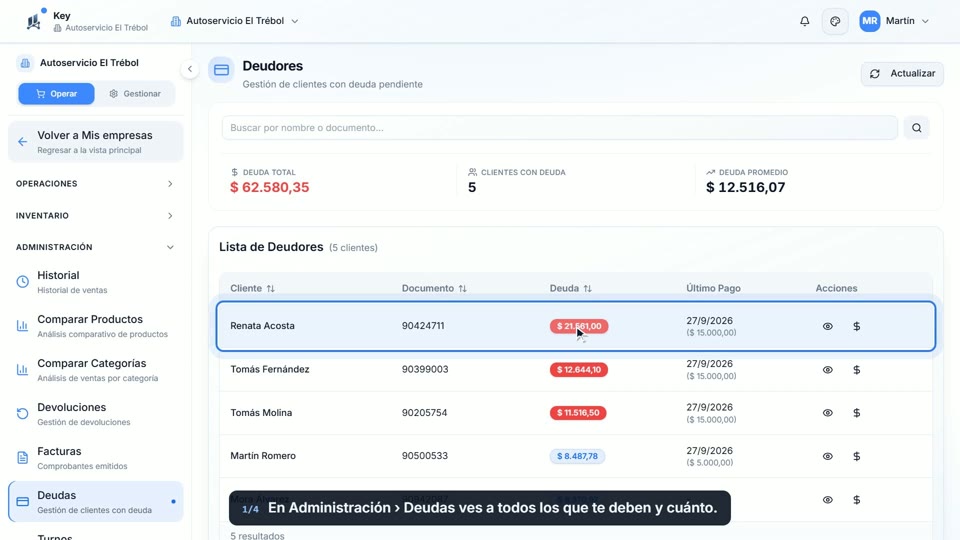 Paso 1: Entrá a Deudas, en la pantalla de Key
