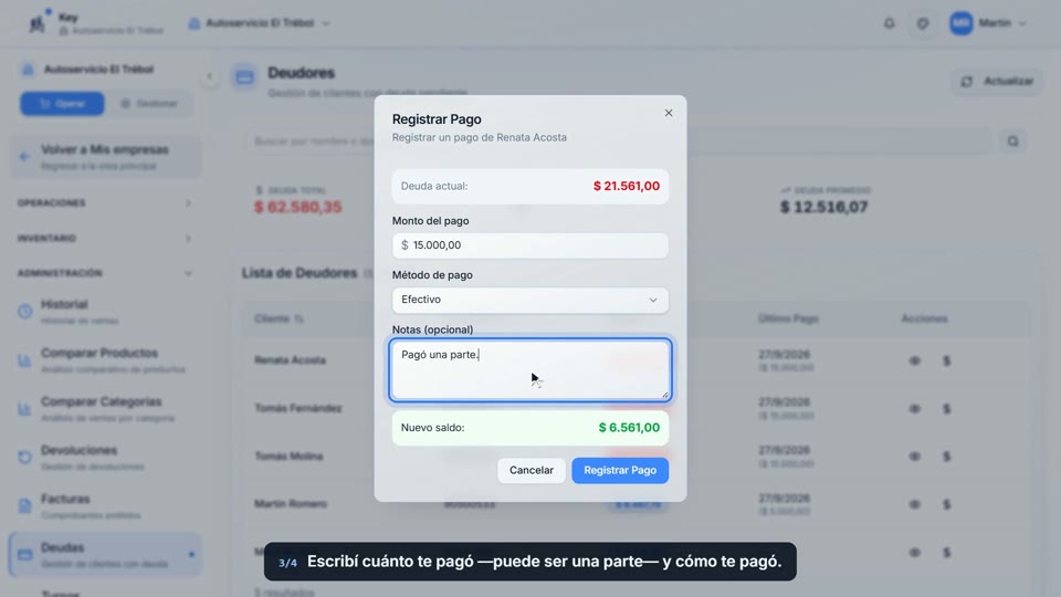 Paso 3: Anotá lo que te pagó, en la pantalla de Key