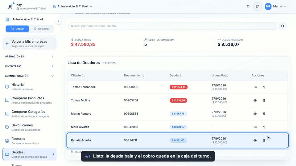 Paso 4: Registrá el pago, en la pantalla de Key