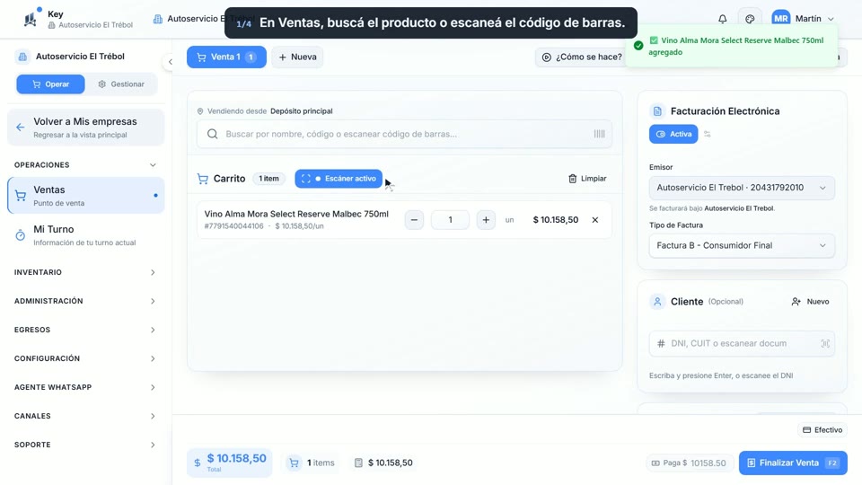 Paso 1: Cargá los productos, en la pantalla de Key