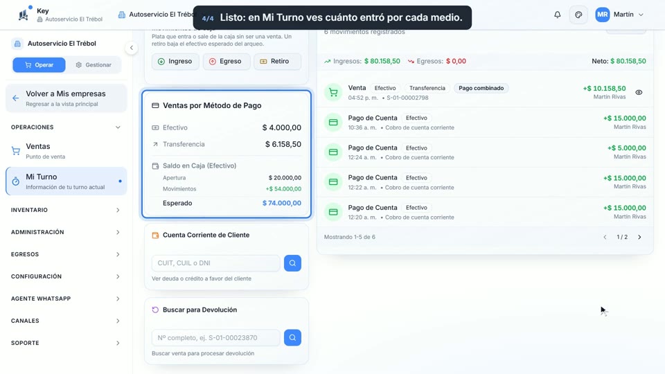 Paso 4: Finalizá la venta, en la pantalla de Key