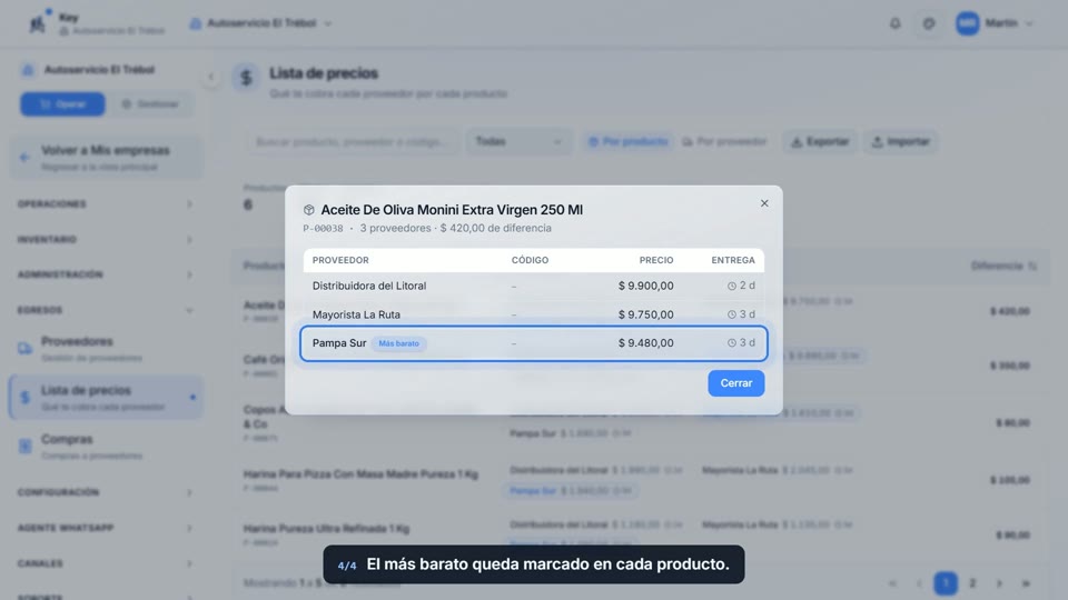 Paso 4: Mirá quién es más barato, en la pantalla de Key