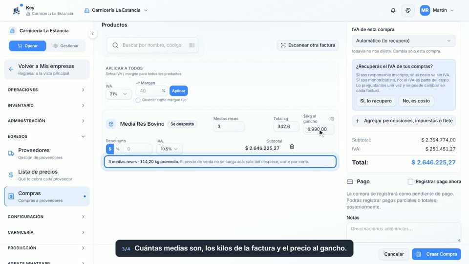 Paso 3: Anotá medias y kilos, en la pantalla de Key