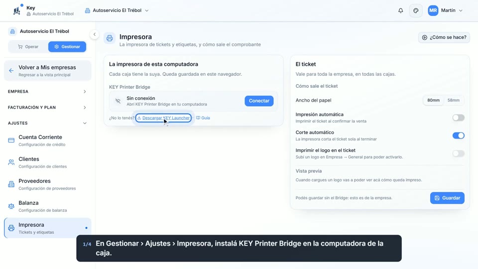 Paso 1: Abrí Impresora, en la pantalla de Key