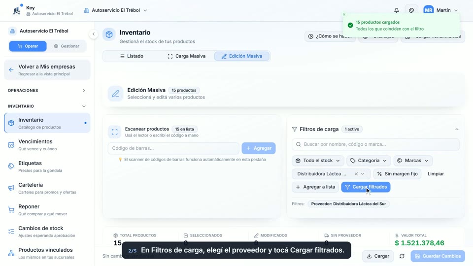 Paso 2: Cargá un proveedor, en la pantalla de Key