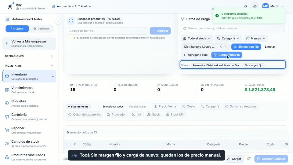 Paso 4: Buscá los que no tienen margen fijo, en la pantalla de Key