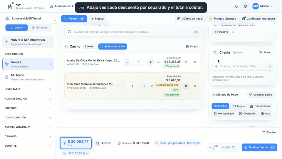 Paso 7: El total, en la pantalla de Key