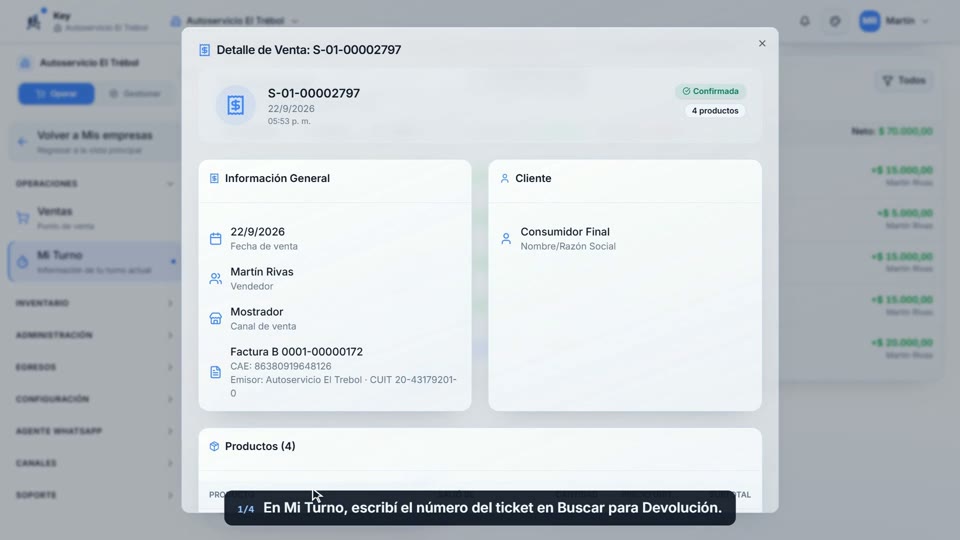 Paso 1: Buscá la venta, en la pantalla de Key