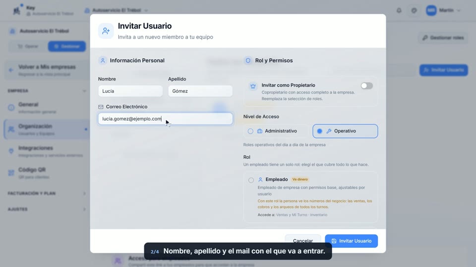 Paso 2: Cargá sus datos, en la pantalla de Key
