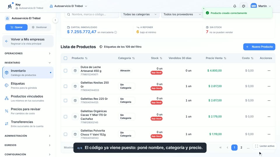 Paso 4: Completá y guardá, en la pantalla de Key