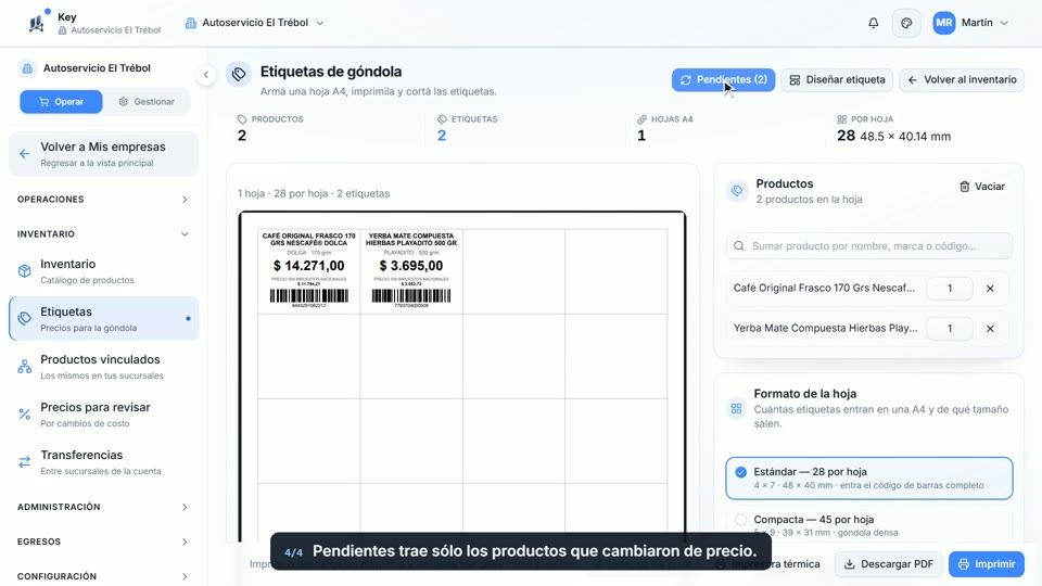 Paso 4: Reimprimí las que cambiaron, en la pantalla de Key
