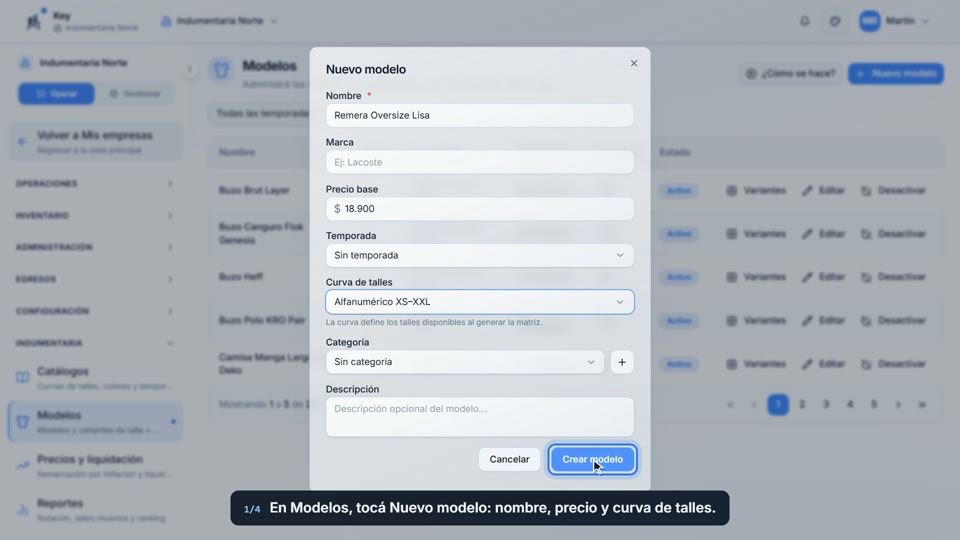 Paso 1: Creá el modelo, en la pantalla de Key