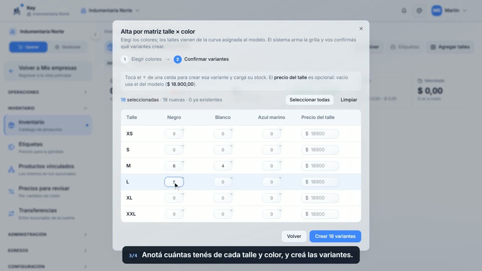 Paso 3: Cargá el stock, en la pantalla de Key
