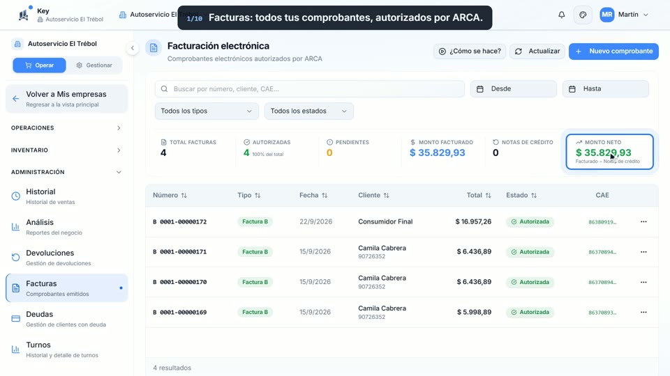 Paso 1: Facturación electrónica, en la pantalla de Key