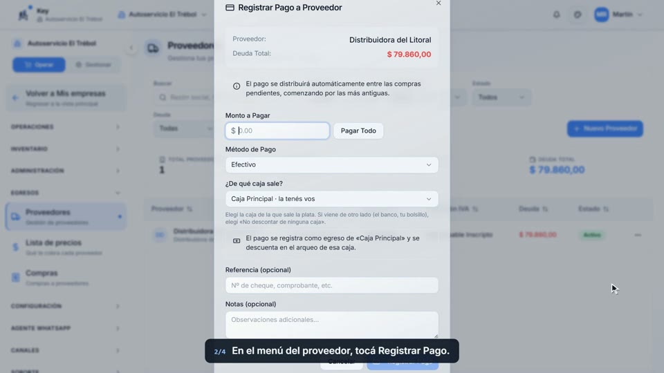 Paso 2: Tocá Registrar Pago, en la pantalla de Key