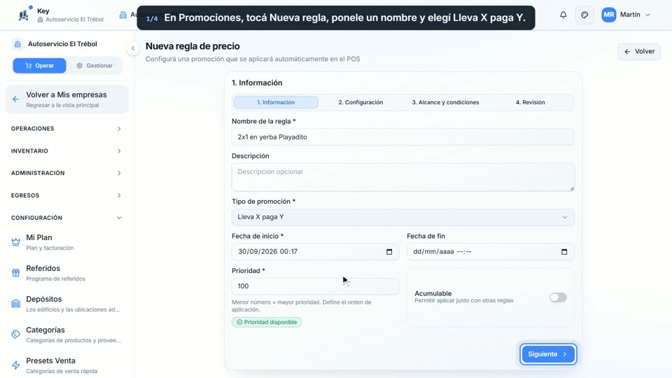 Paso 1: Tocá Nueva regla, en la pantalla de Key