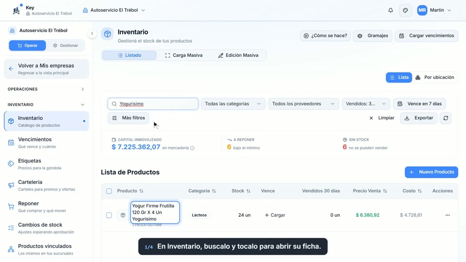 Paso 1: Buscá el producto, en la pantalla de Key