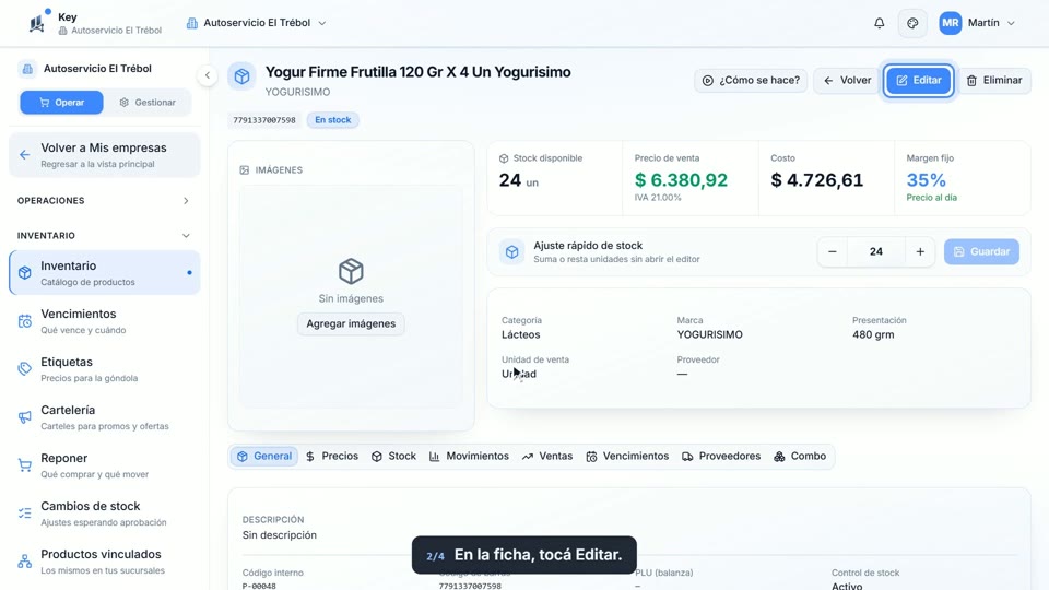 Paso 2: Tocá Editar, en la pantalla de Key
