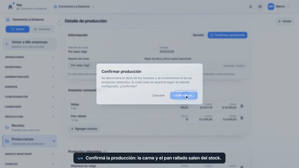 Paso 3: Tocá Producir, en la pantalla de Key