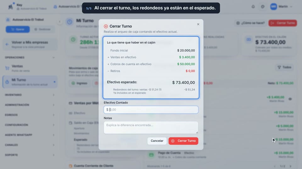 Paso 5: Mirá el cierre, en la pantalla de Key
