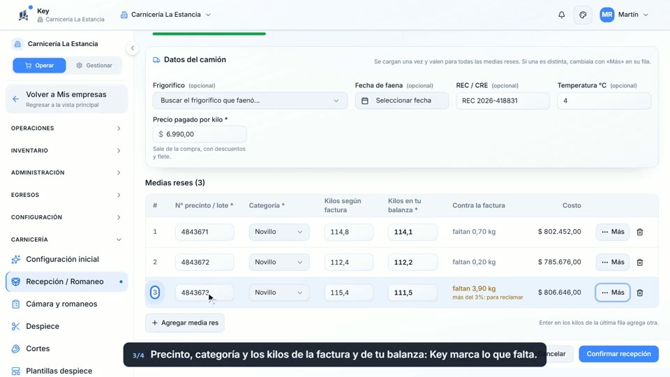 Paso 3: Pesá cada media, en la pantalla de Key