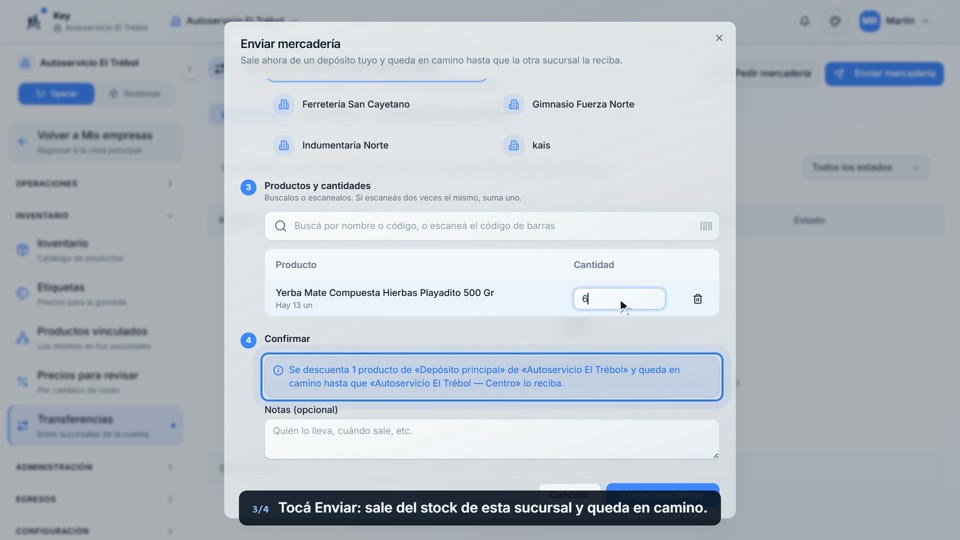 Paso 3: Enviá, en la pantalla de Key
