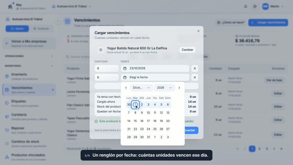 Paso 5: Cuántas vencen en cada fecha, en la pantalla de Key