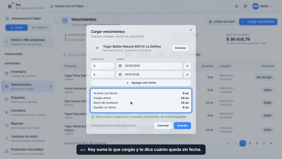 Paso 6: Las cuentas, antes de guardar, en la pantalla de Key