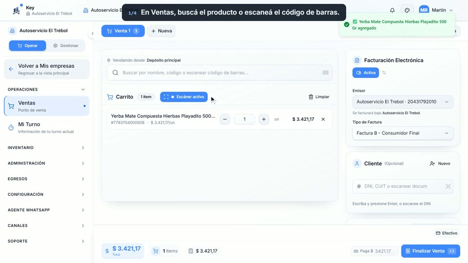 Paso 1: Cargá los productos, en la pantalla de Key