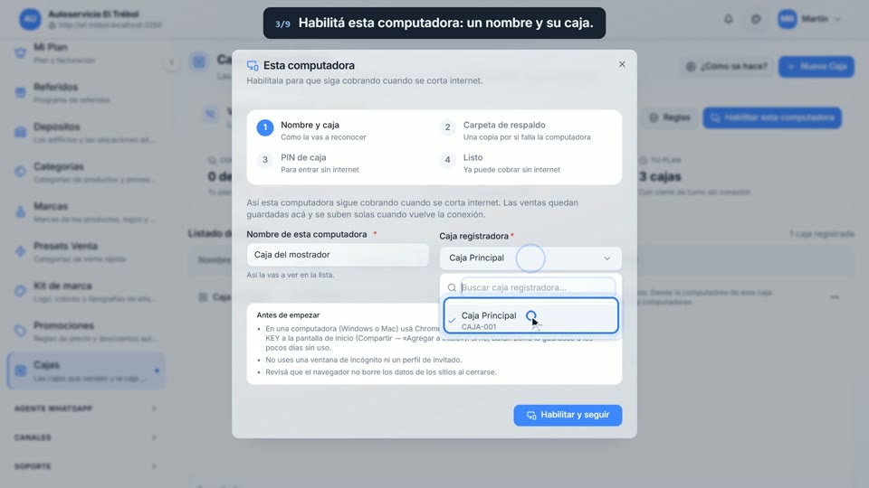 Paso 3: Habilitá esta computadora, en la pantalla de Key