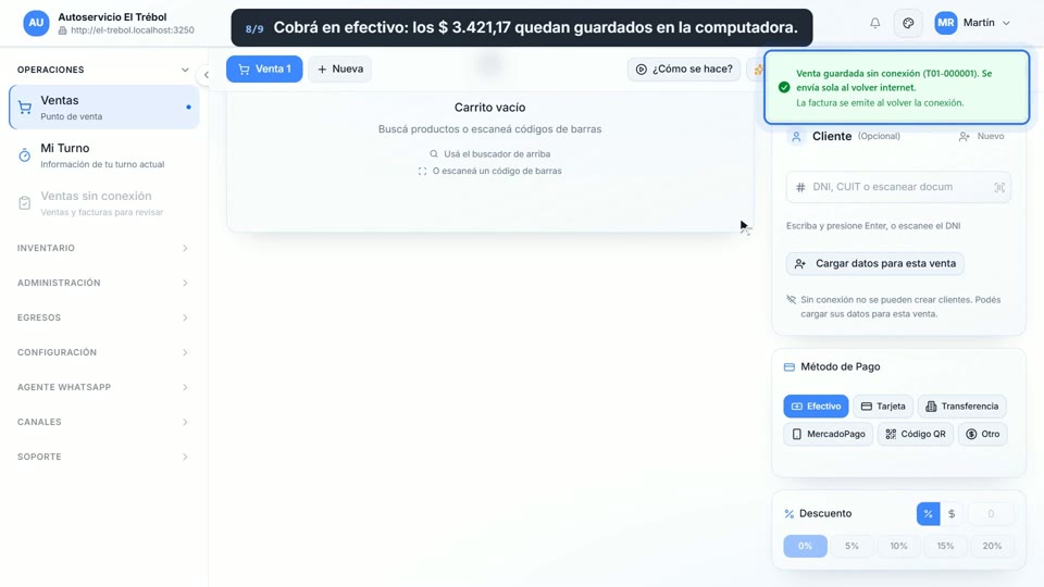 Paso 8: Vendé sin internet, en la pantalla de Key