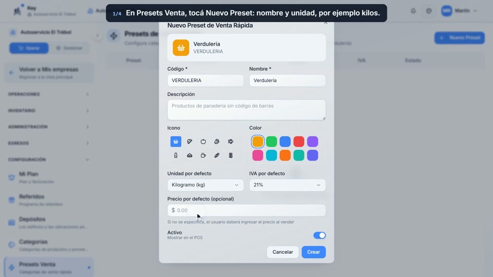 Paso 1: Creá el botón, en la pantalla de Key