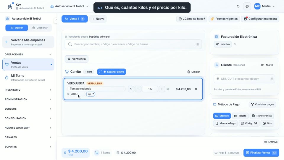 Paso 3: Anotá qué y cuánto, en la pantalla de Key