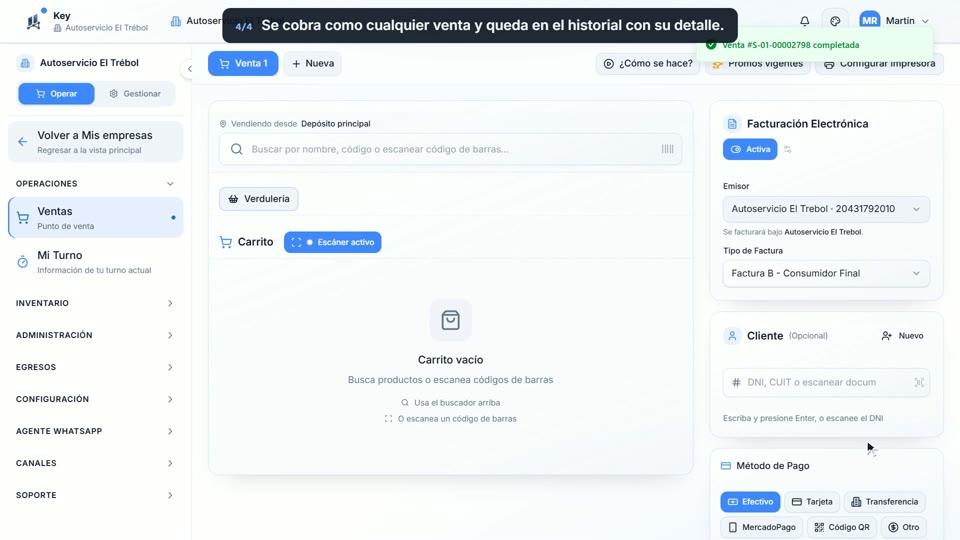 Paso 4: Cobrá, en la pantalla de Key